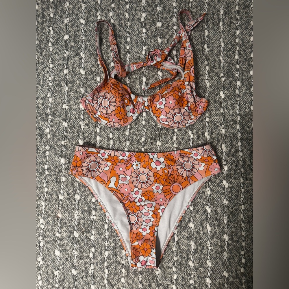 Floral Bikini Set in Pink and Orange